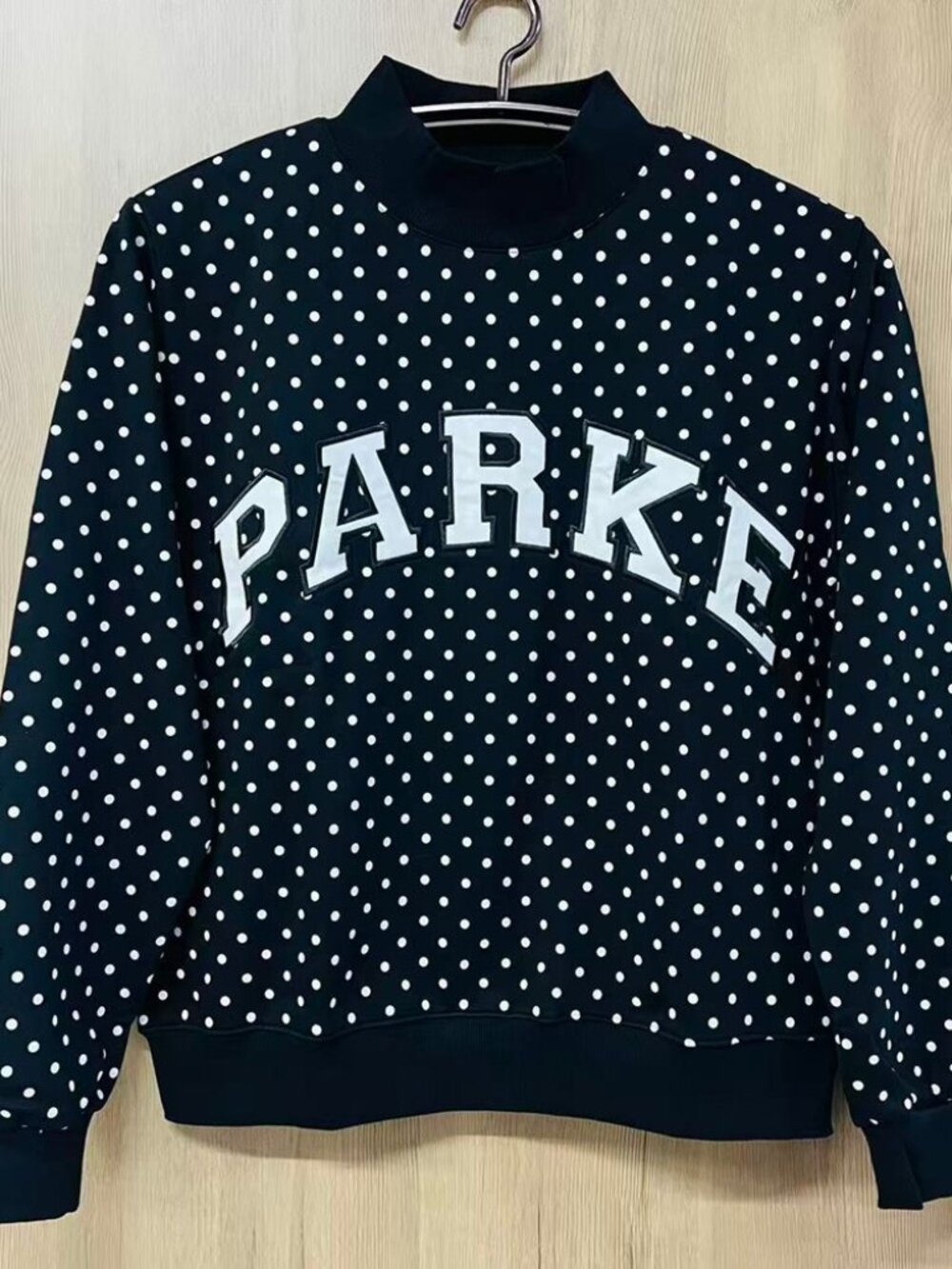 PARKE Black White Polka Dot Mock Neck Sweatshirt